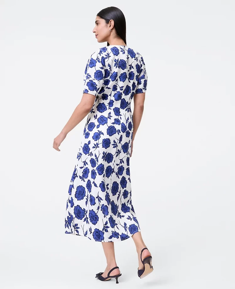 Ann Taylor Petite Floral Blend Midi Dress Electric Periwinkle Women's