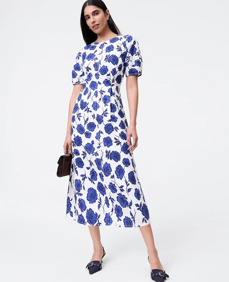Ann Taylor Petite Floral Blend Midi Dress Electric Periwinkle Women's