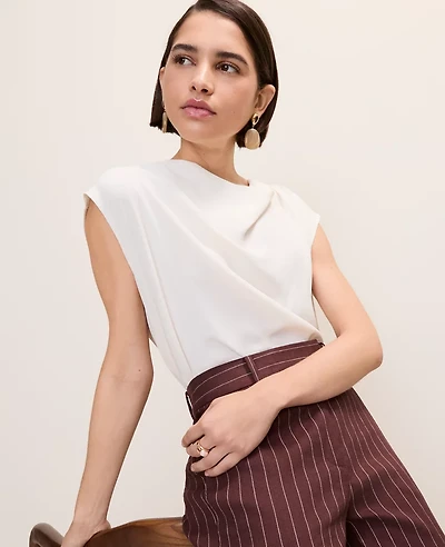 Ann Taylor Mixed Media Cowl Neck Top Winter White Women's