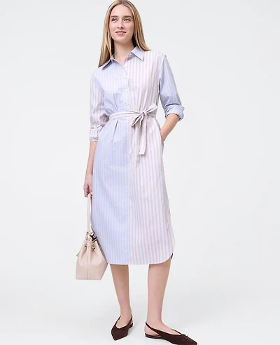 Ann Taylor Weekend Collection Striped Midi Shirtdress Blush Haze Women's