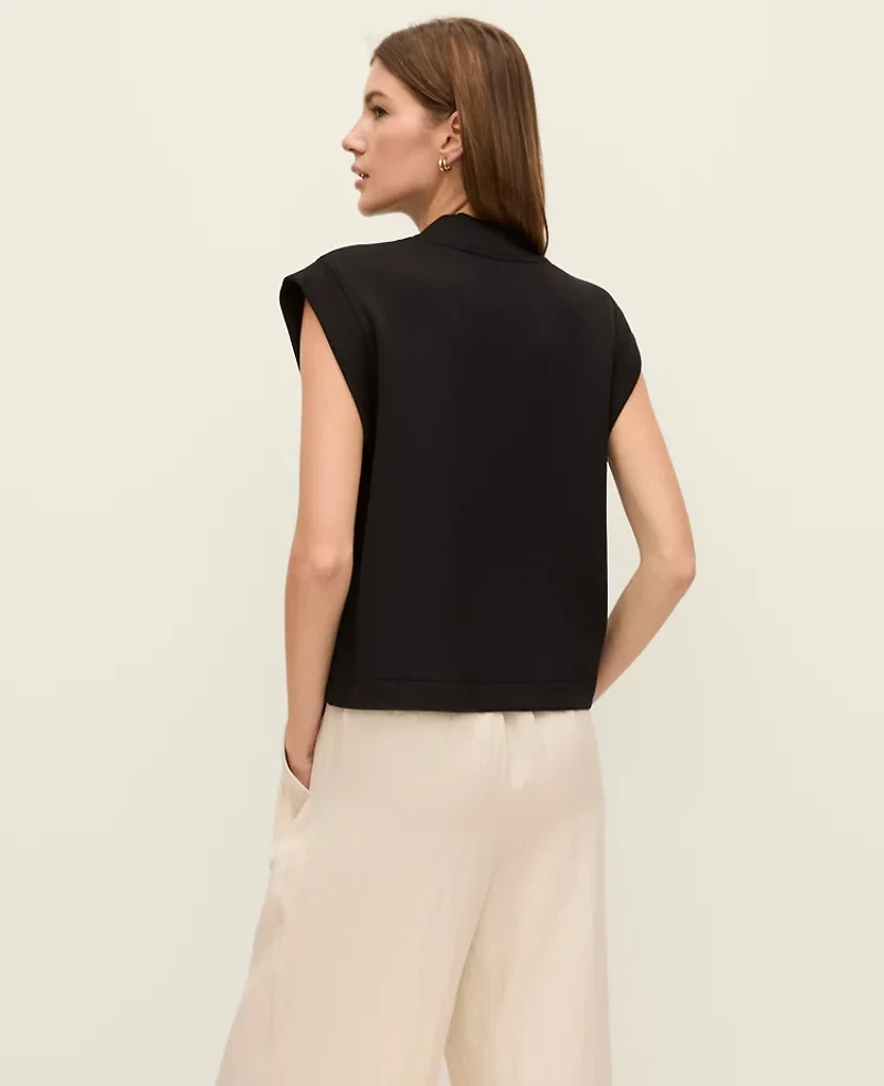 Ann Taylor Petite Weekend Collection Scuba V-Neck Top Black Women's