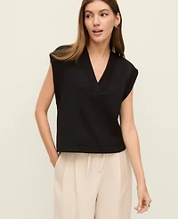 Ann Taylor Petite Weekend Collection Scuba V-Neck Top Black Women's