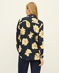 Ann Taylor Floral Camp Shirt Night Sky Women's