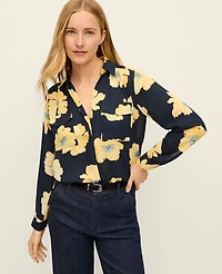 Ann Taylor Floral Camp Shirt Night Sky Women's
