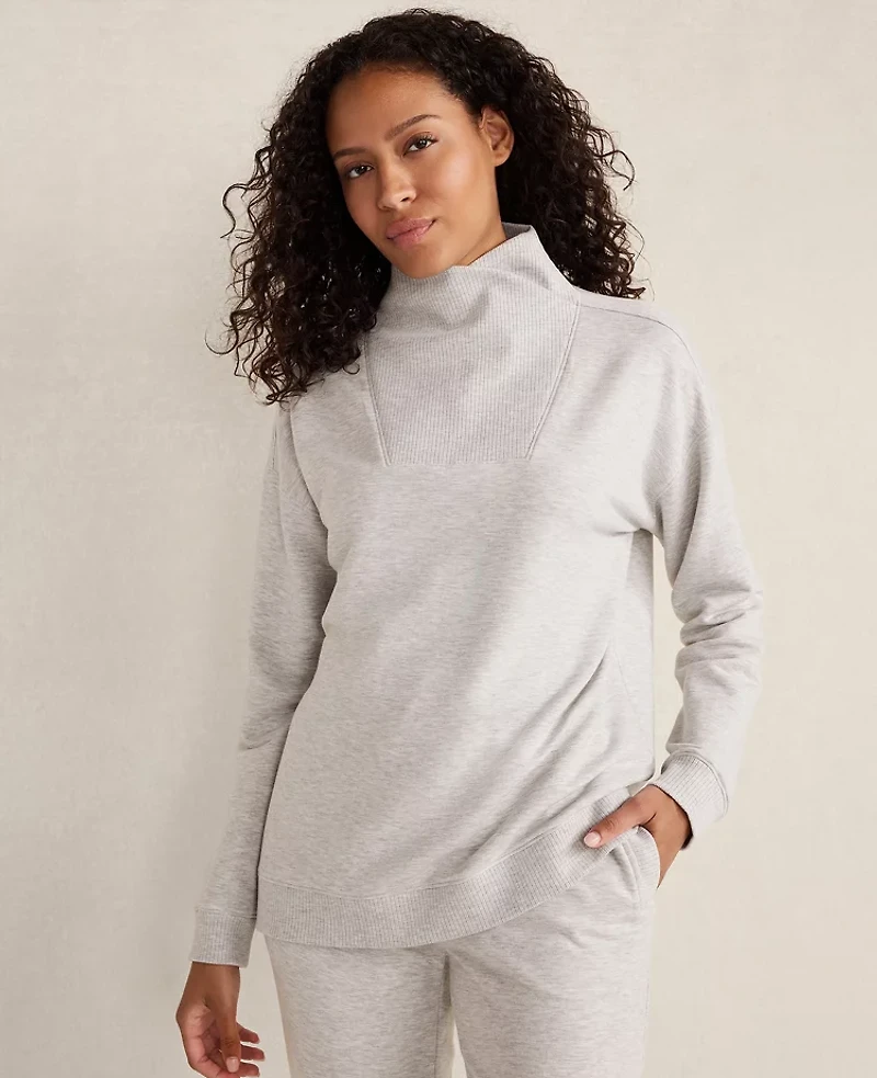 Ann Taylor Haven Well Within Fleece Crossover Sweatshirt Silver Frost Heather Women's