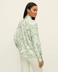 Ann Taylor Floral Bow Blouse Aqua Foam Women's