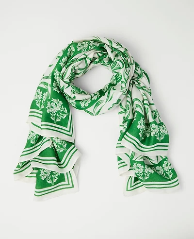 Ann Taylor Floral Square Scarf Winter White Women's