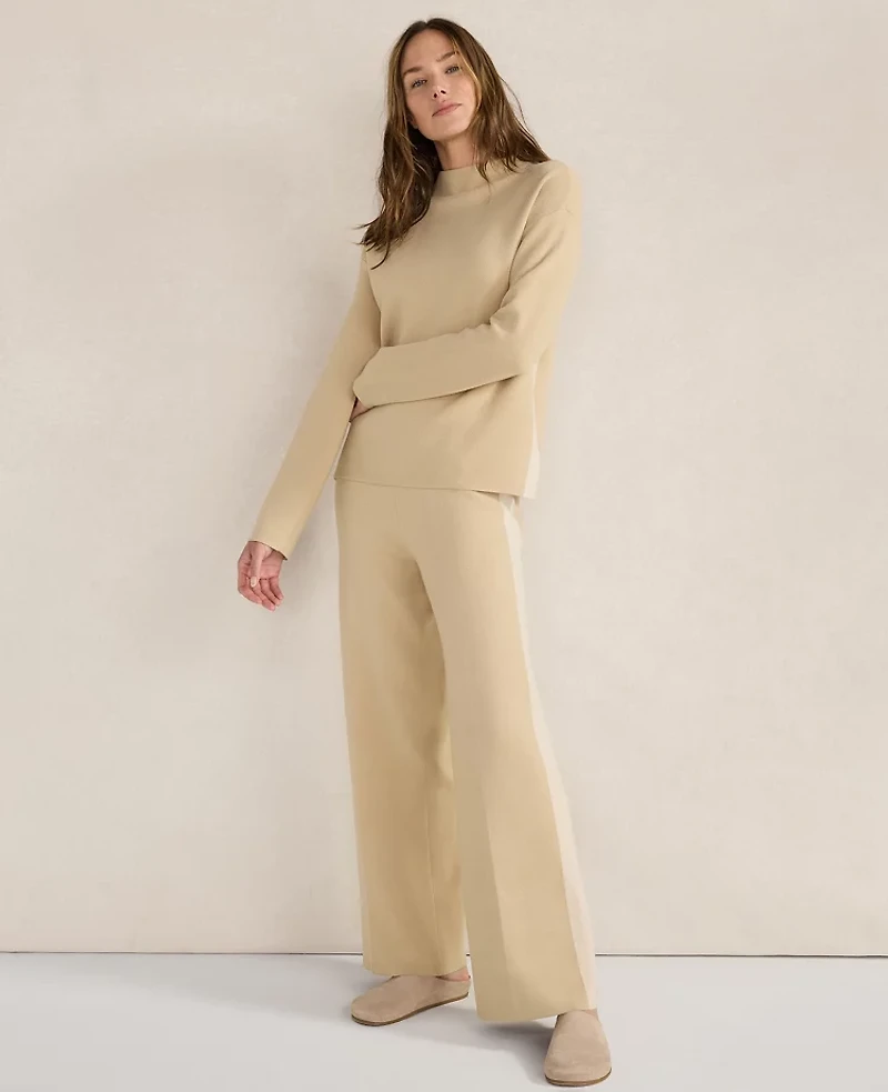 Ann Taylor Haven Well Within Tuxedo Stripe Funnel Neck Pullover Frosty Cream Women's