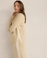 Ann Taylor Haven Well Within Tuxedo Stripe Funnel Neck Pullover Frosty Cream Women's
