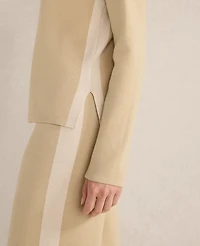 Ann Taylor Haven Well Within Tuxedo Stripe Funnel Neck Pullover Frosty Cream Women's