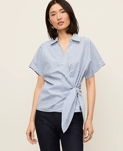 Ann Taylor Striped Tie Waist Shirt Cool Cascades Women's