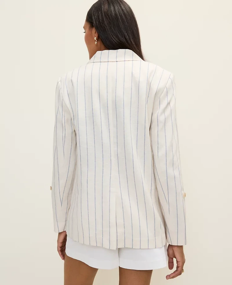 Ann Taylor Weekend Striped Linen Blend Blazer Ocean Oasis Women's