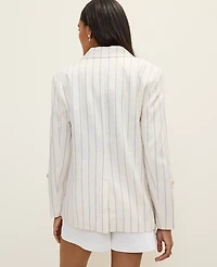 Ann Taylor Weekend Striped Linen Blend Blazer Ocean Oasis Women's