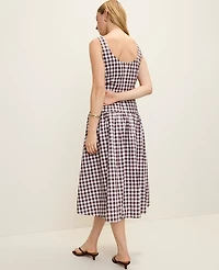 Ann Taylor Gingham Flare Midi Dress Rich Walnut Women's