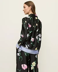 Ann Taylor Floral Satin Essential Shirt Black Women's