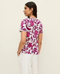 Ann Taylor Petite Floral Crew Neck T-Shirt Pink Women's