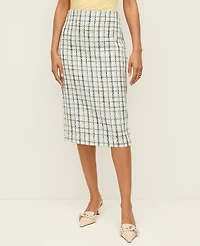 Ann Taylor The Petite Column Midi Skirt Plaid Tweed Cashmere Blue Women's