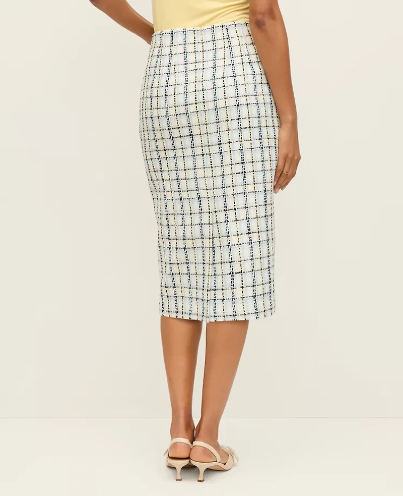 Ann Taylor The Petite Column Midi Skirt Plaid Tweed Cashmere Blue Women's