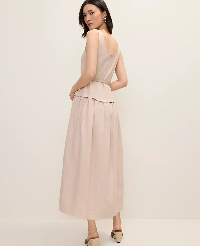 Ann Taylor Belted Flare Midi Dress Sail Cloth Women's