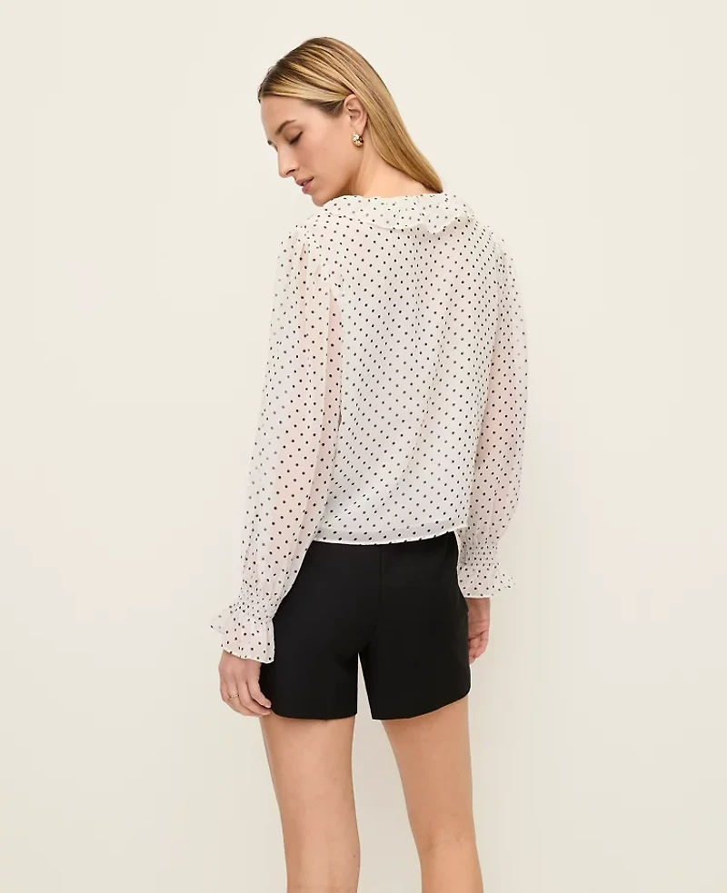 Ann Taylor Micro Dot Ruffle Trim Blouse Winter White Women's