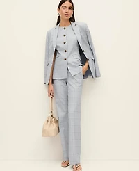 Ann Taylor The Petite Mid Rise Trouser Plaid Blue/White Combo Women's