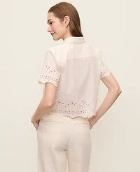 Ann Taylor Eyelet Button Down Shirt Winter White Women's