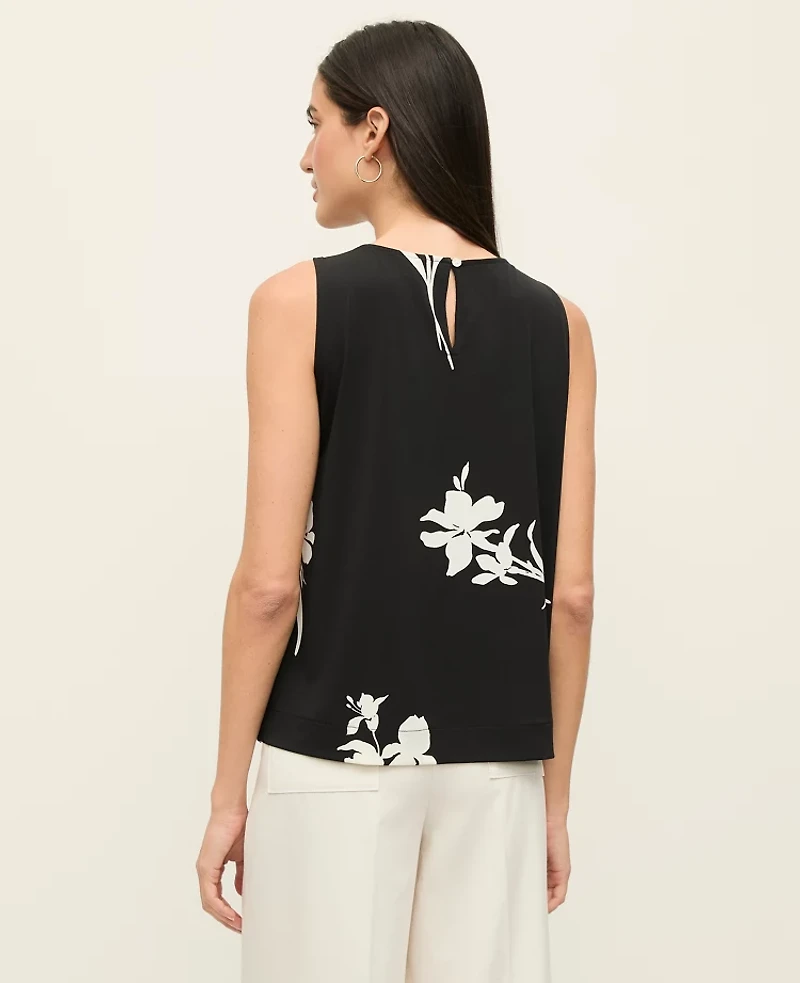 Ann Taylor Petite Floral Mixed Media Gathered Top Black Women's