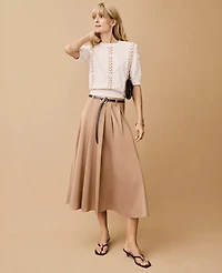 Ann Taylor Petite Belted Pleated Midi Skirt Classic Tan Women's