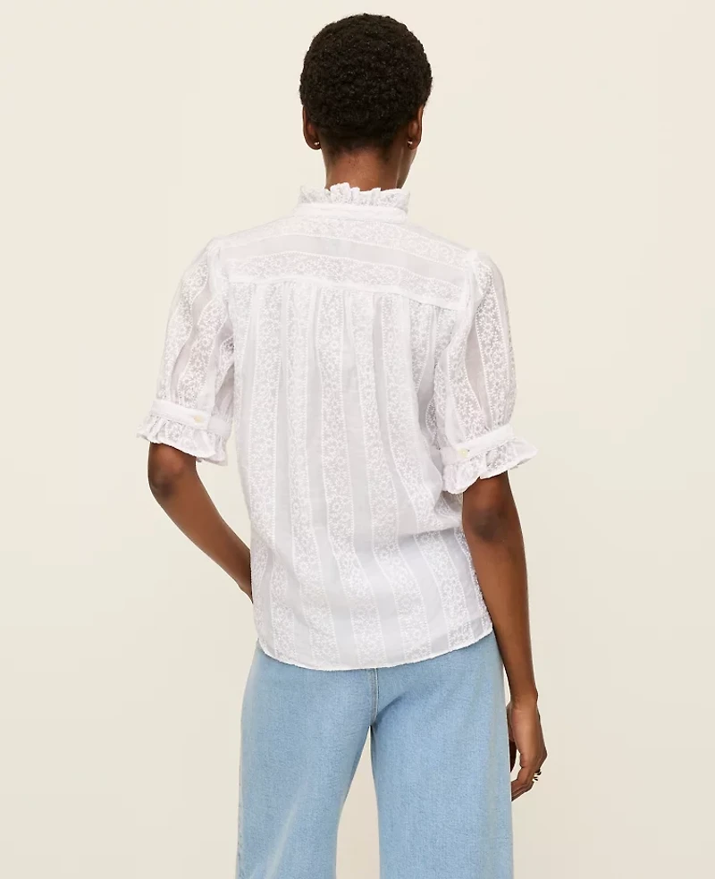 Ann Taylor Petite Eyelet Ruffle Collar Shirt White Women's