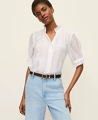 Ann Taylor Petite Eyelet Ruffle Collar Shirt White Women's