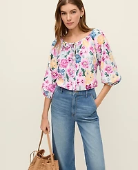 Ann Taylor Petite Weekend Collection Floral Linen Blend Blouse Women's