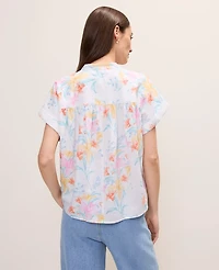 Ann Taylor Floral Linen Blend Split Neck Blouse Women's