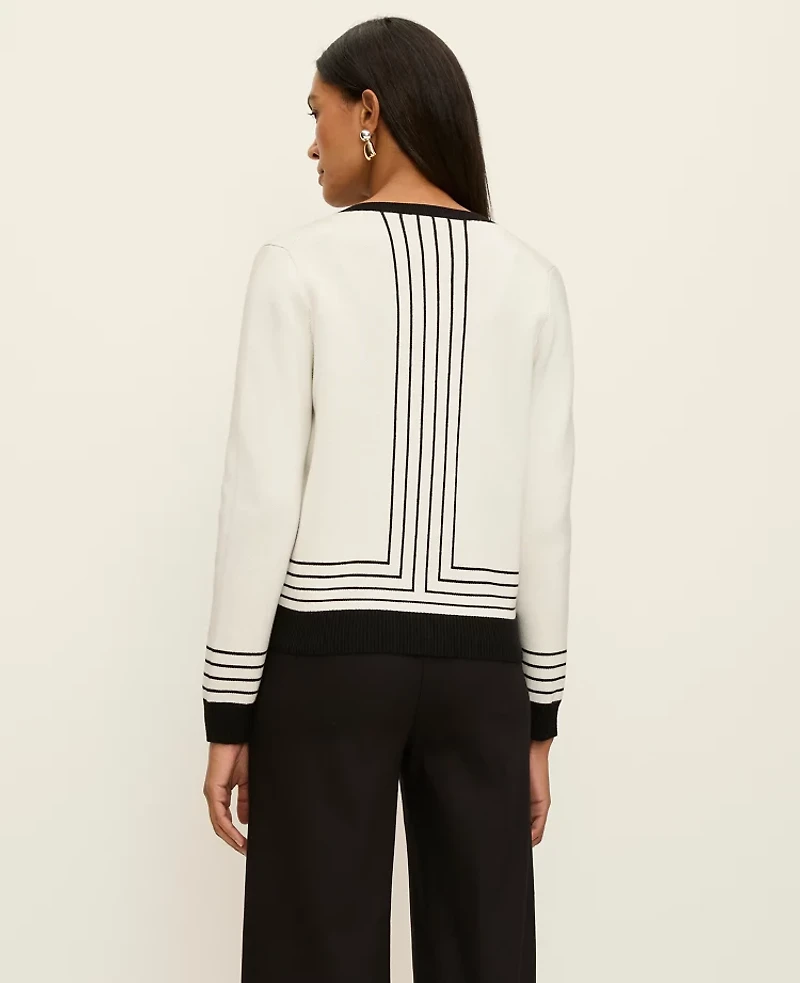 Ann Taylor Striped Jacquard Cardigan White/Black Combo Women's