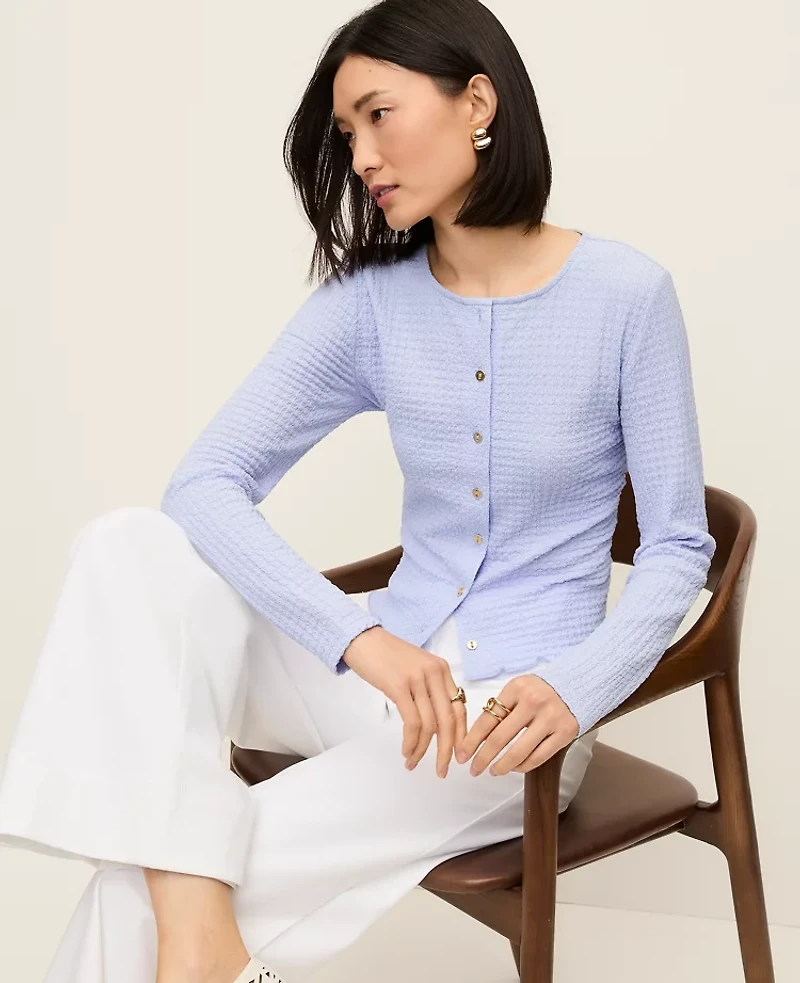 Ann Taylor Petite Lettuce Trim Button Top Women's