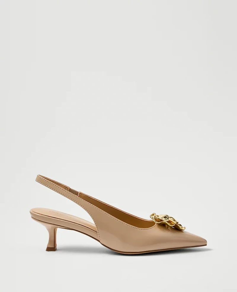 Ann Taylor Flower Patent Slingback Pump Sandalwood Women's