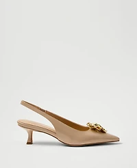 Ann Taylor Flower Patent Slingback Pump Sandalwood Women's