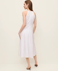 Ann Taylor Petite Linen Blend Halter Flare Midi Dress White Women's