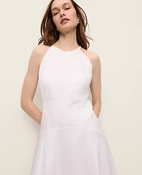 Ann Taylor Petite Linen Blend Halter Flare Midi Dress White Women's