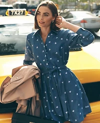 Ann Taylor Petite Weekend Collection Embroidered Belted Dress White 9000 Women's