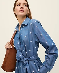 Ann Taylor Petite Weekend Collection Embroidered Belted Dress White 9000 Women's