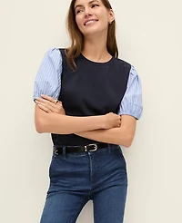 Ann Taylor Petite Mixed Media Pleated Top Night Sky Women's