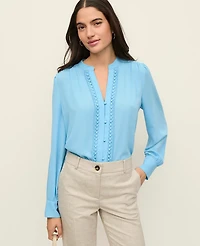 Ann Taylor Lace Trim Blouse Sky Gazing Women's
