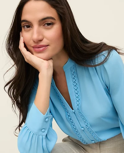 Ann Taylor Lace Trim Blouse Sky Gazing Women's