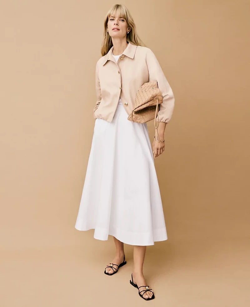 Ann Taylor Petite Full Midi Skirt Size 12 White Women's