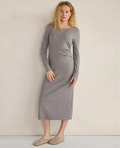 Ann Taylor Haven Well Within Wide Rib Knit Drapey Maxi Dress Fog Grey Heather Women's