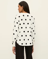 Ann Taylor Petite Mixed Media Dotted Top Winter White Women's