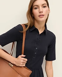 Ann Taylor Petite Weekend Collection Collared Mixed Media Midi Dress Night Sky Women's