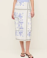 Ann Taylor Petite Floral Wrap Midi Skirt Blue Hydrangea Women's