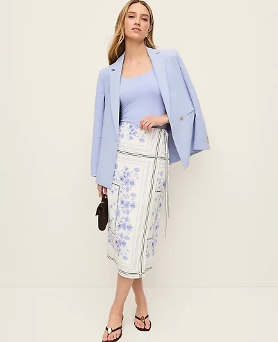 Ann Taylor Petite Floral Wrap Midi Skirt Blue Hydrangea Women's