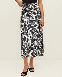 Ann Taylor Petite Floral Satin Midi Slip Skirt Night Sky Women's